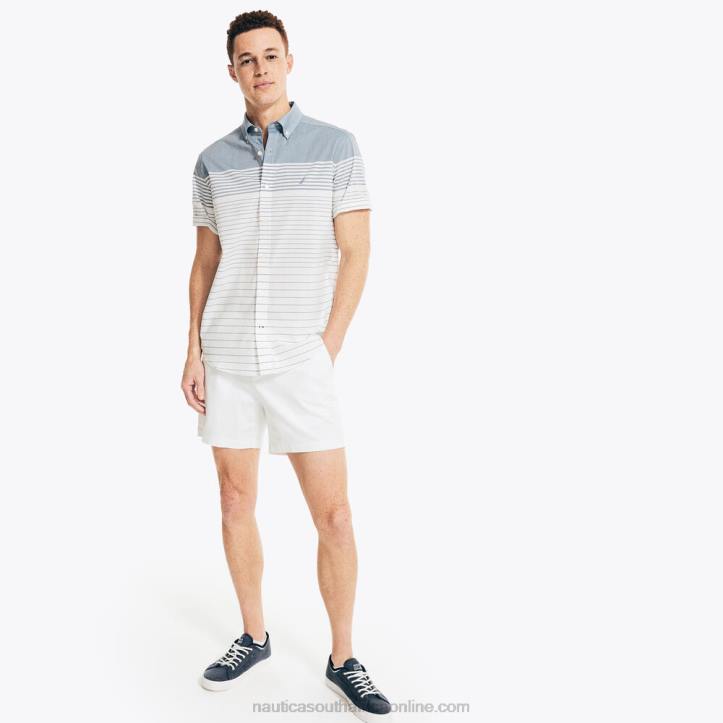 Bright White MenStriped Poplin Short-Sleeve Shirt Nautica 6LZP568