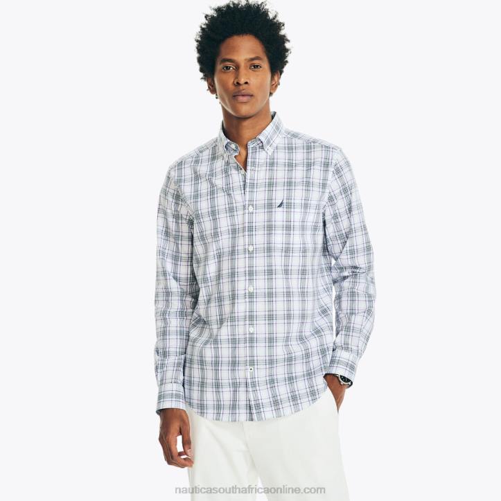 Bright White MenWrinkle-Resistant Plaid Wear To Work Shirt Nautica 6LZP399