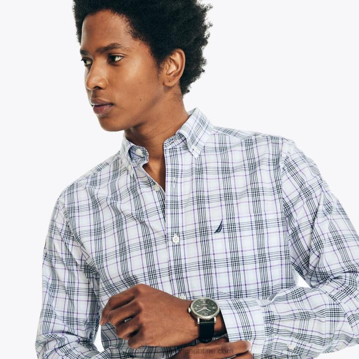 Bright White MenWrinkle-Resistant Plaid Wear To Work Shirt Nautica 6LZP399