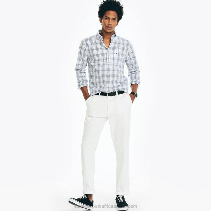 Bright White MenWrinkle-Resistant Plaid Wear To Work Shirt Nautica 6LZP399