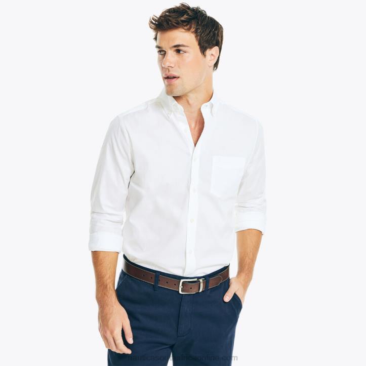 Bright White MenWrinkle-Resistant Striped Wear To Work Shirt Nautica 6LZP30