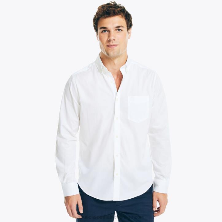 Bright White MenWrinkle-Resistant Striped Wear To Work Shirt Nautica 6LZP30