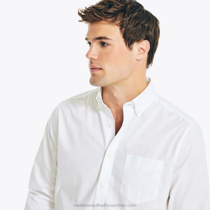 Bright White MenWrinkle-Resistant Striped Wear To Work Shirt Nautica 6LZP30