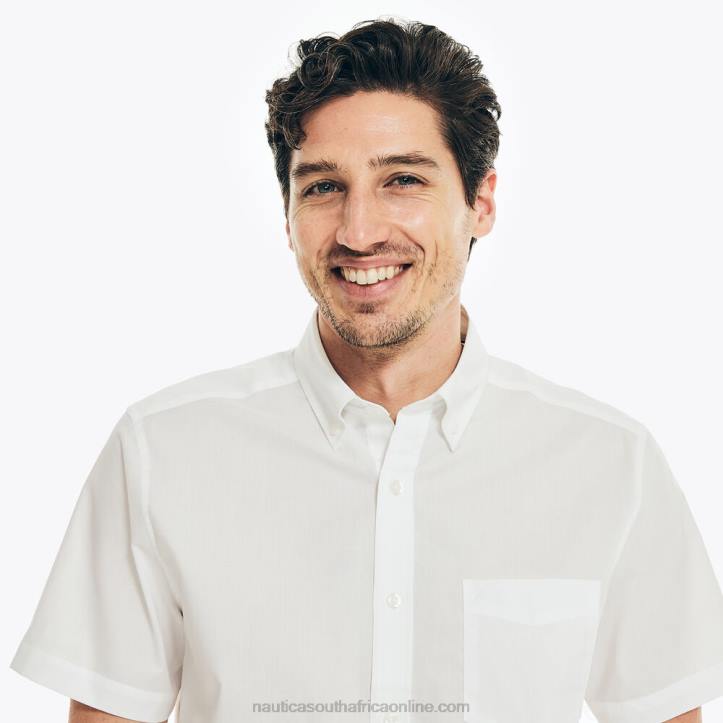 Bright White MenWrinkle-Resistant Wear To Work Short-Sleeve Shirt Nautica 6LZP519