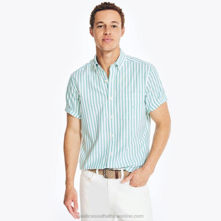 Dark Dill MenStriped Short-Sleeve Oxford Shirt Nautica 6LZP403