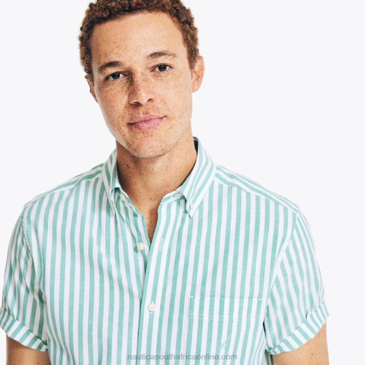 Dark Dill MenStriped Short-Sleeve Oxford Shirt Nautica 6LZP403
