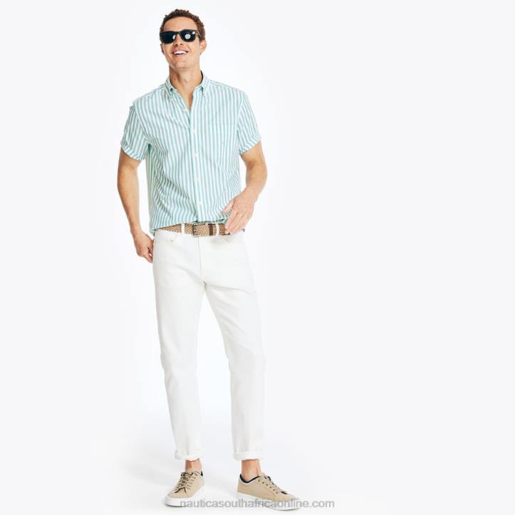 Dark Dill MenStriped Short-Sleeve Oxford Shirt Nautica 6LZP403