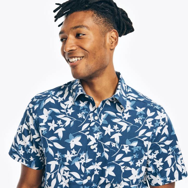 Estate Blue MenPrinted Poplin Short-Sleeve Shirt Nautica 6LZP486