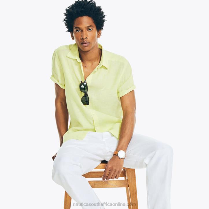 Hillside Olive MenSustainably Crafted Linen Short-Sleeve Shirt Nautica 6LZP695