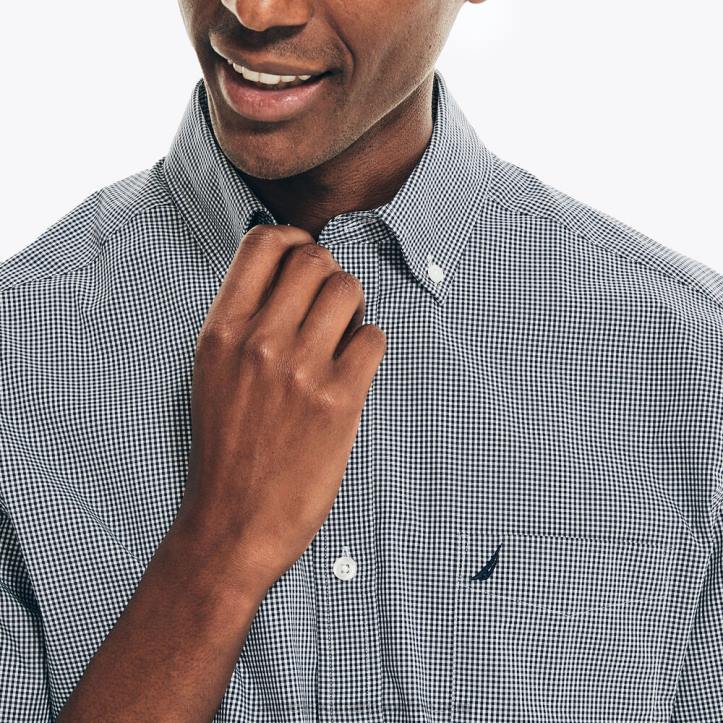 J Navy MenWrinkle-Resistant Plaid Wear To Work Short-Sleeve Shirt Nautica 6LZP42