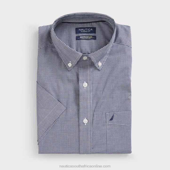 J Navy MenWrinkle-Resistant Plaid Wear To Work Short-Sleeve Shirt Nautica 6LZP42