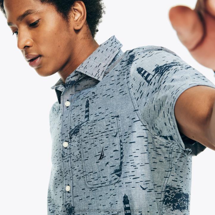 Lapis Blue MenPrinted Chambray Short-Sleeve Shirt Nautica 6LZP484