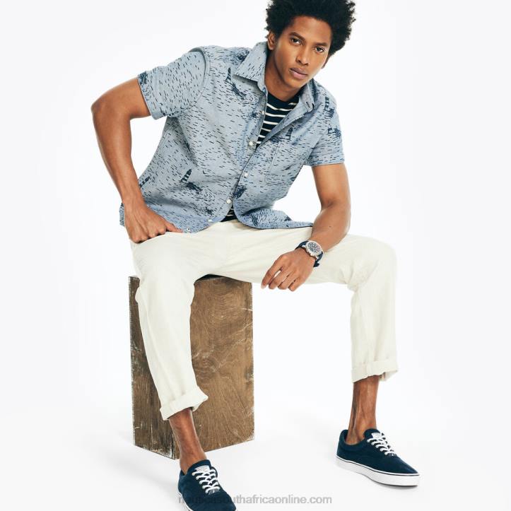 Lapis Blue MenPrinted Chambray Short-Sleeve Shirt Nautica 6LZP484