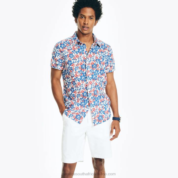 Marshmallow MenSustainably Crafted Printed Linen Short-Sleeve Shirt Nautica 6LZP245