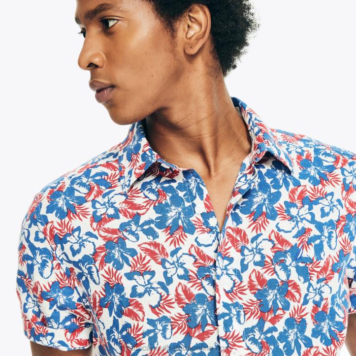 Marshmallow MenSustainably Crafted Printed Linen Short-Sleeve Shirt Nautica 6LZP245