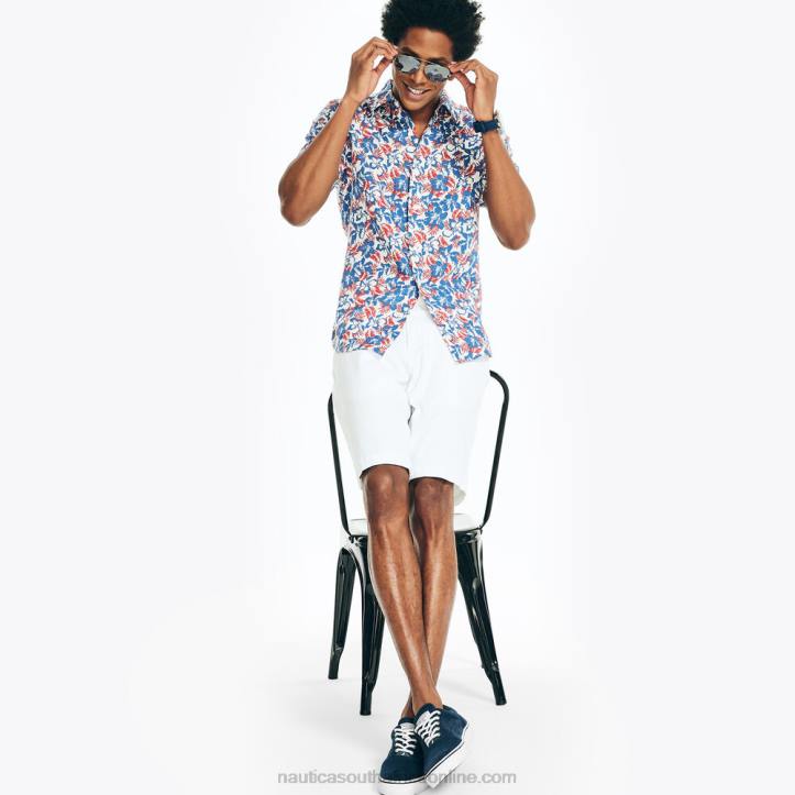 Marshmallow MenSustainably Crafted Printed Linen Short-Sleeve Shirt Nautica 6LZP245