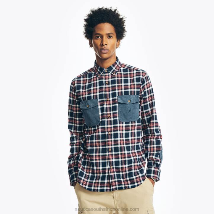 Navy MenSustainably Crafted Flannel Plaid Shirt Nautica 6LZP328