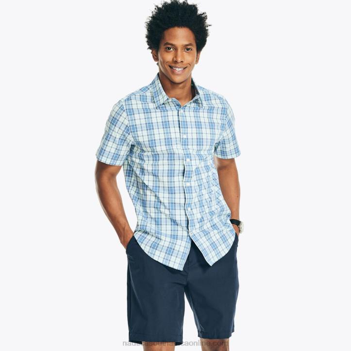 Ocean Depth Heather MenNavtech Trim Fit Plaid Short-Sleeve Shirt Nautica 6LZP227