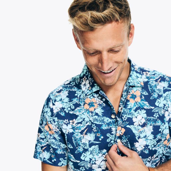 Pure Adriatic Sea Wash MenSustainably Crafted Printed Short-Sleeve Shirt Nautica 6LZP453
