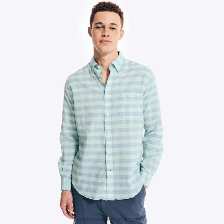 Pure Deep Sea Wash MenGingham Plaid Linen Shirt Nautica 6LZP150