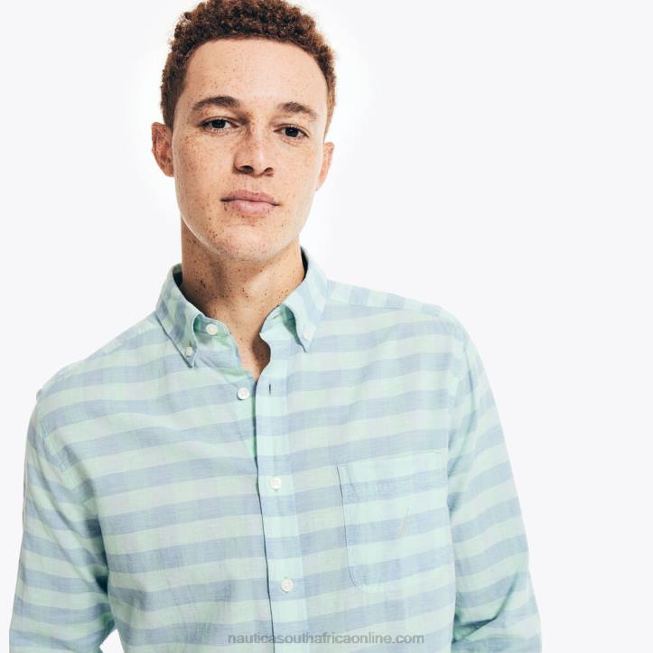Pure Deep Sea Wash MenGingham Plaid Linen Shirt Nautica 6LZP150