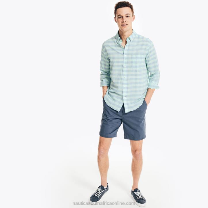 Pure Deep Sea Wash MenGingham Plaid Linen Shirt Nautica 6LZP150