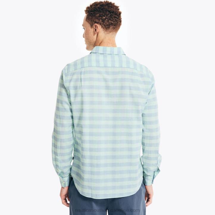 Pure Deep Sea Wash MenGingham Plaid Linen Shirt Nautica 6LZP150