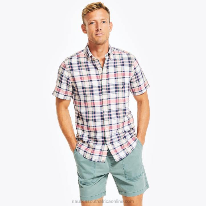 Sail White MenSustainably Crafted Plaid Short-Sleeve Shirt Nautica 6LZP400