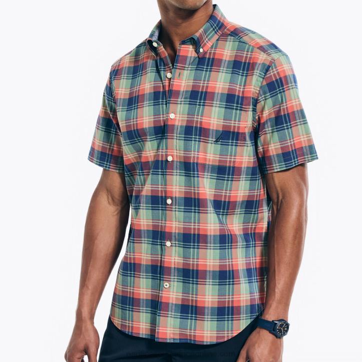 Shaded Spruce Heather MenSustainably Crafted Plaid Short-Sleeve Shirt Nautica 6LZP188