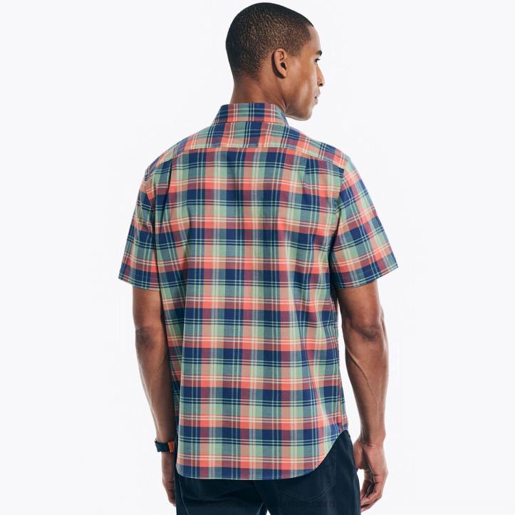 Shaded Spruce Heather MenSustainably Crafted Plaid Short-Sleeve Shirt Nautica 6LZP188