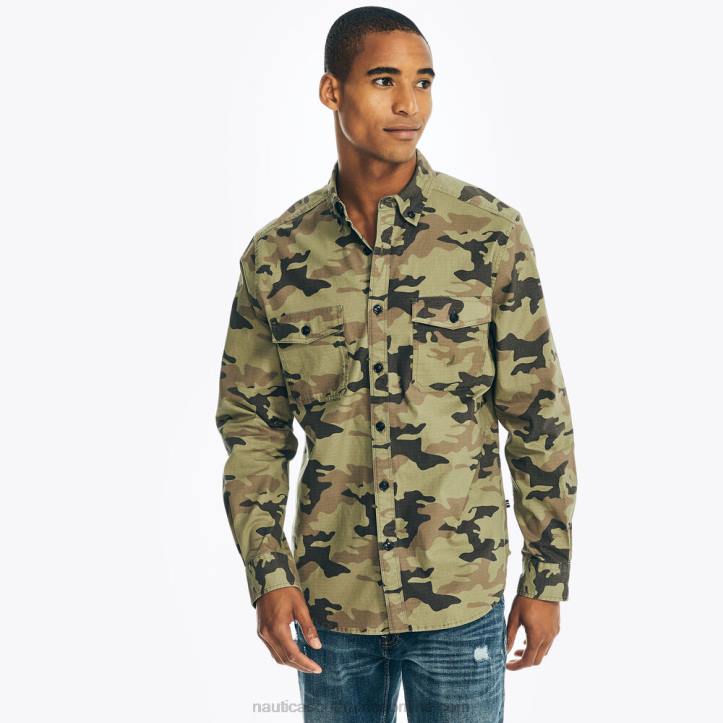 Teal Wave MenSustainably Crafted Camouflage Flannel Shirt Nautica 6LZP546