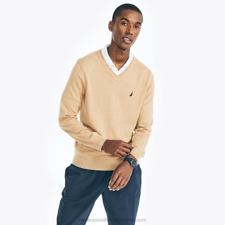 Camel Heather MenNavtech V-Neck Sweater Nautica 6LZP505