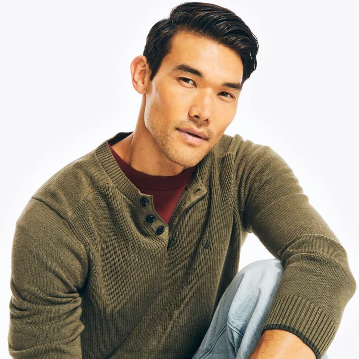 Dark Hunter MenSustainably Crafted Long-Sleeve Henley Sweater Nautica 6LZP544