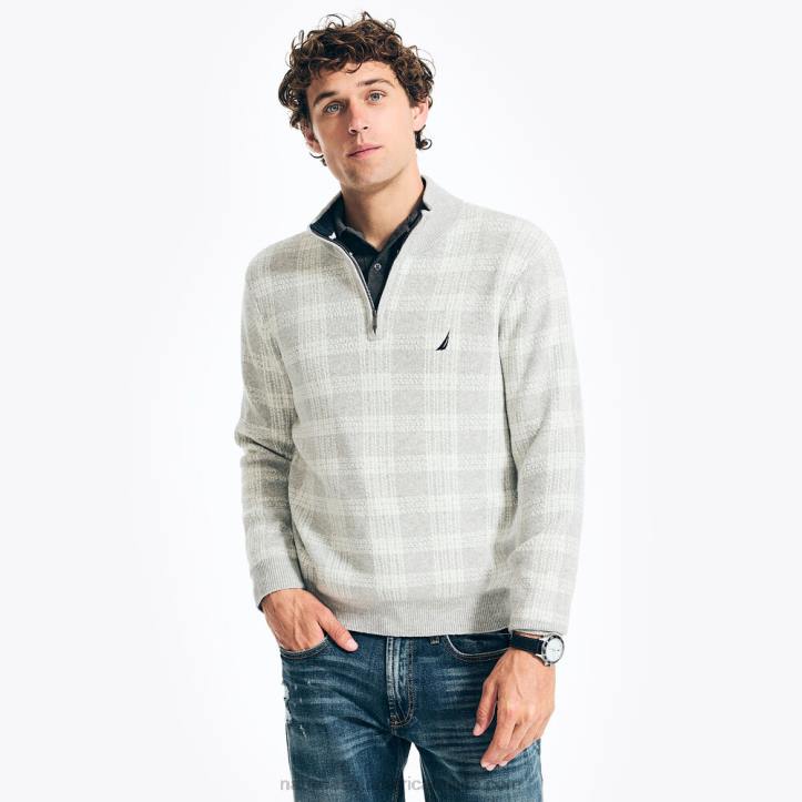 Grey Heather MenSustainably Crafted Quarter-Zip Plaid Sweater Nautica 6LZP169