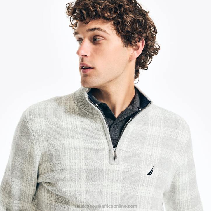 Grey Heather MenSustainably Crafted Quarter-Zip Plaid Sweater Nautica 6LZP169