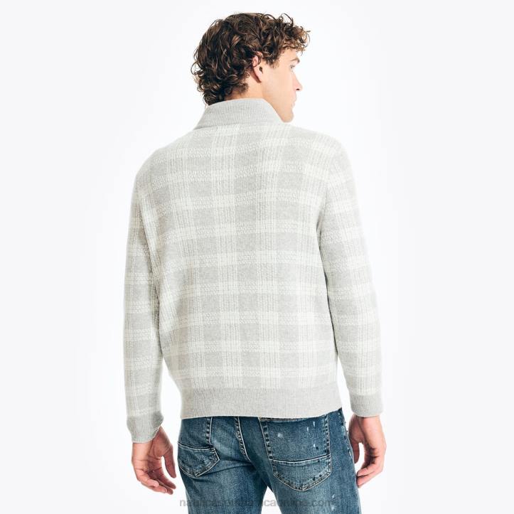 Grey Heather MenSustainably Crafted Quarter-Zip Plaid Sweater Nautica 6LZP169