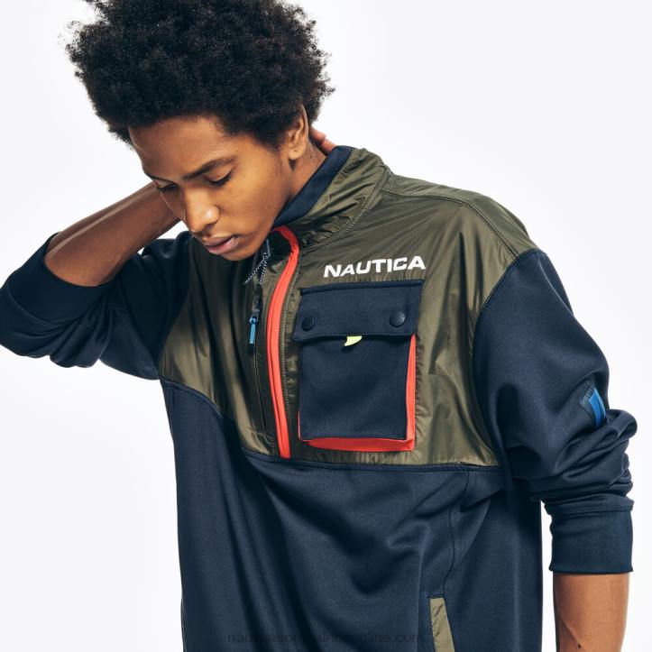 Navy MenSustainably Crafted Mixed Media Half-Zip Sweatshirt Nautica 6LZP485