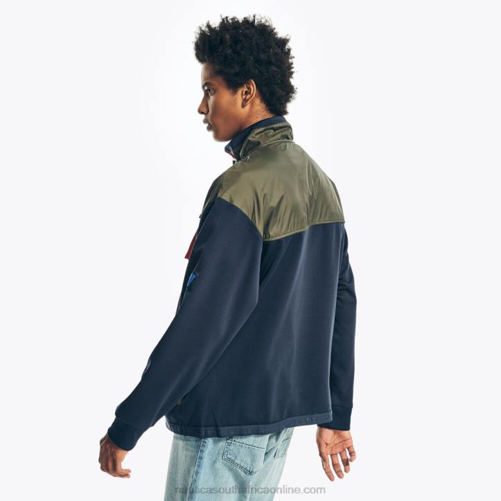 Navy MenSustainably Crafted Mixed Media Half-Zip Sweatshirt Nautica 6LZP485