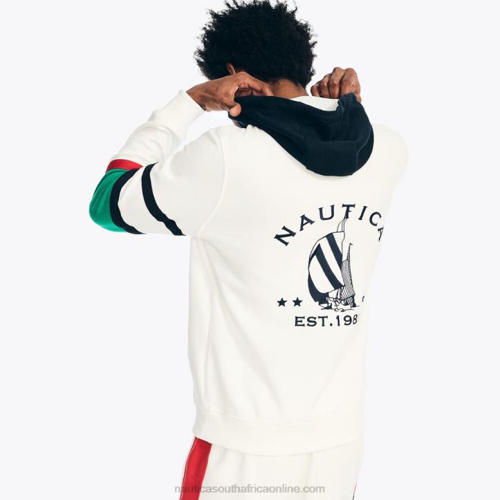 Sail White MenColorblock Logo Fleece Hoodie Nautica 6LZP381
