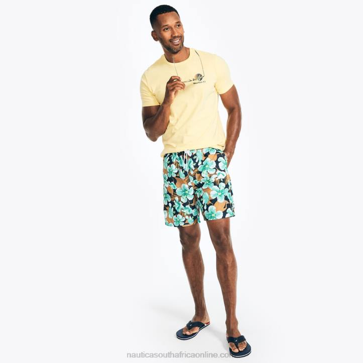 Light Olive MenSustainably Crafted 8\" Hibiscus Print Swim Nautica 6LZP249