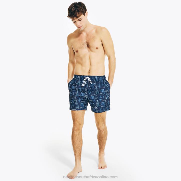 Navy Men8\" Big & Tall Sustainably Crafted Boat Print Swim Nautica 6LZP376