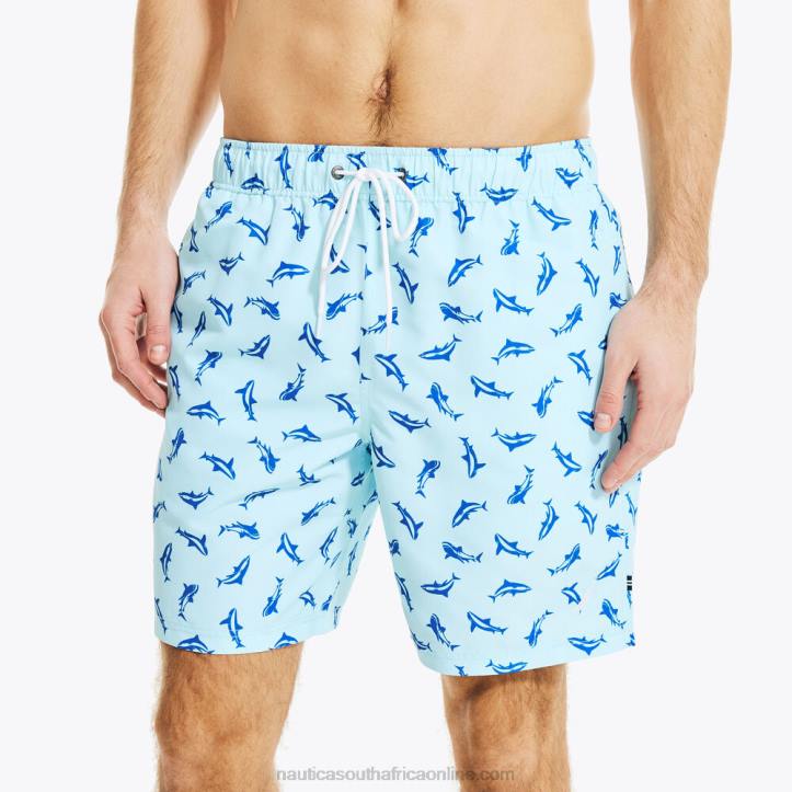South Beach Aqua Men8\" Big & Tall Sustainably Crafted Shark Print Swim Nautica 6LZP525