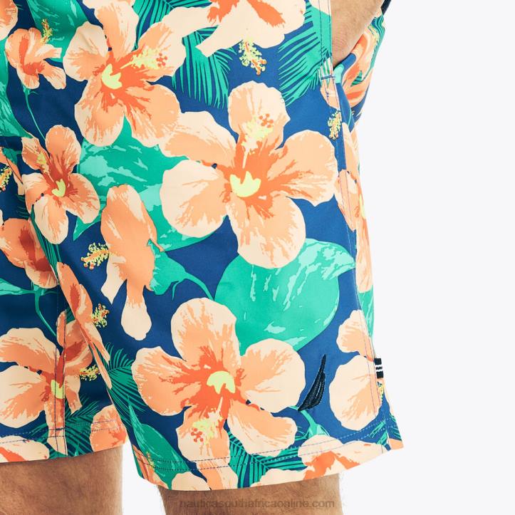 True Navy MenSustainably Crafted 8\" Hibiscus Print Swim Nautica 6LZP632
