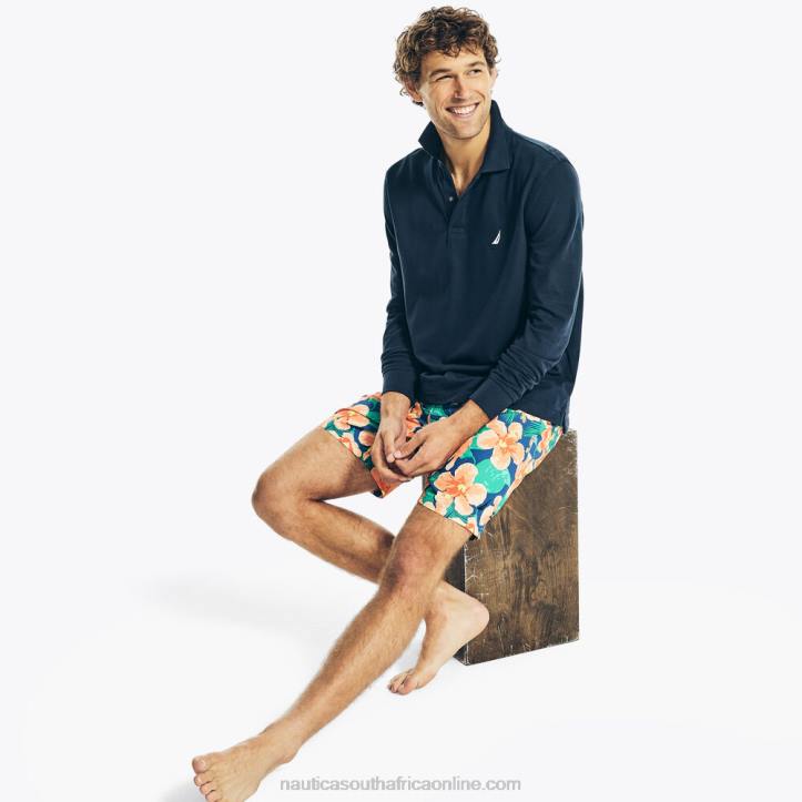 True Navy MenSustainably Crafted 8\" Hibiscus Print Swim Nautica 6LZP632