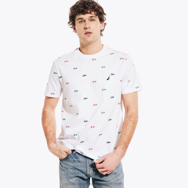 Bright White MenFlag Print Crewneck T-Shirt Nautica 6LZP292