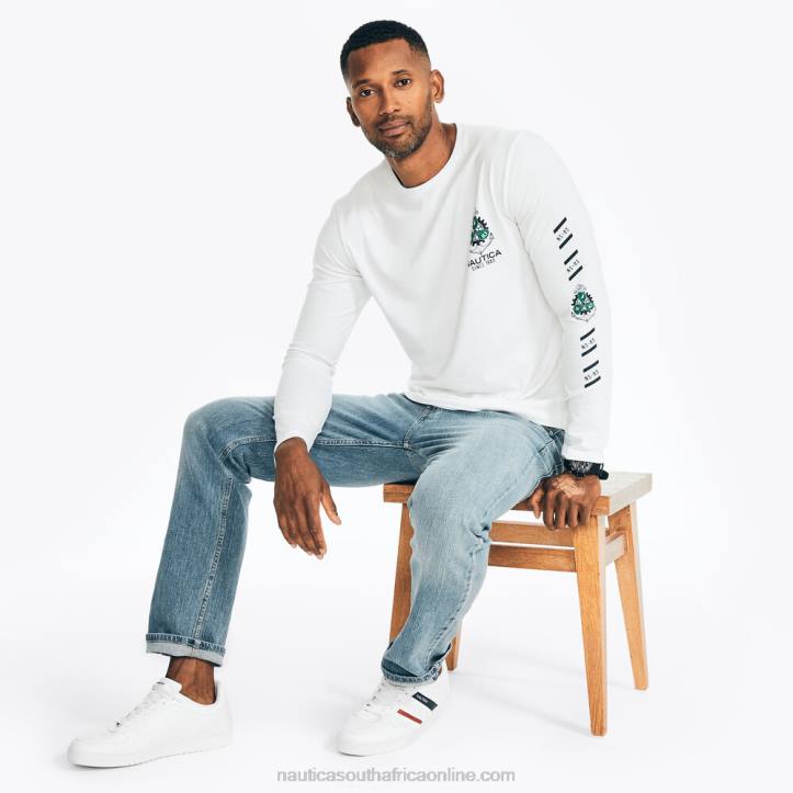 Bright White MenSustainably Crafted Graphic Long-Sleeve T-Shirt Nautica 6LZP349