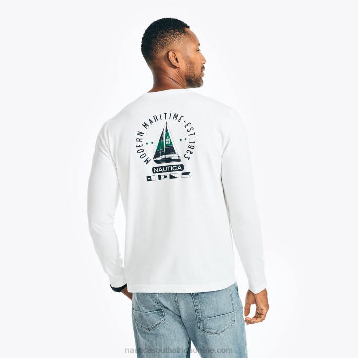 Bright White MenSustainably Crafted Graphic Long-Sleeve T-Shirt Nautica 6LZP349