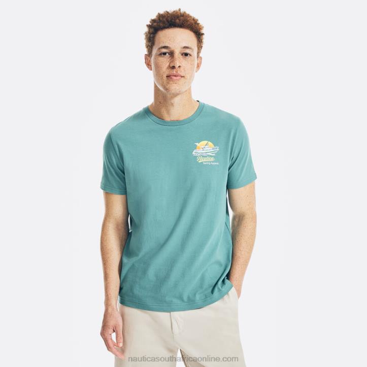 Delphinium Blue MenSunset Boat Graphic T-Shirt Nautica 6LZP622