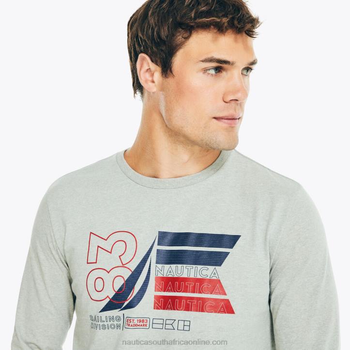 Grey Heather MenSustainably Crafted Graphic Long-Sleeve T-Shirt Nautica 6LZP163