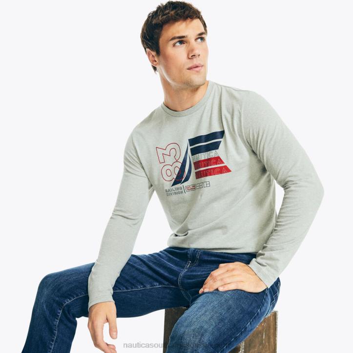 Grey Heather MenSustainably Crafted Graphic Long-Sleeve T-Shirt Nautica 6LZP163